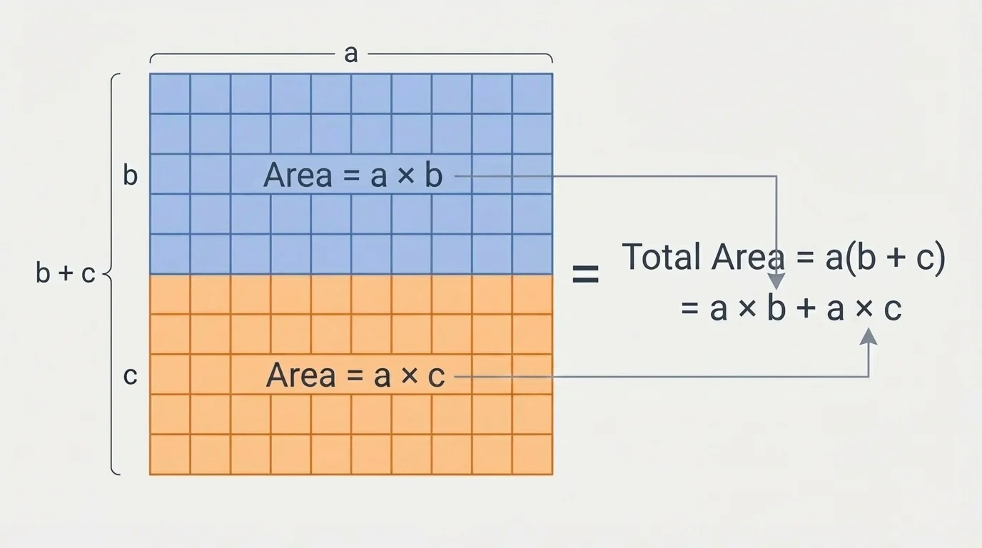 Rectangle split into top and bottom parts with common width and side lengths labeled to compare horizontal partitioning