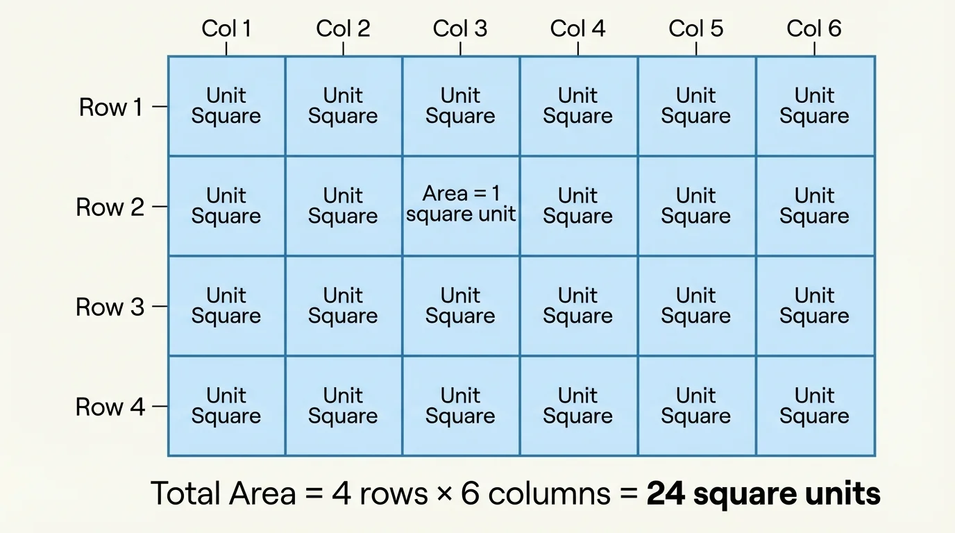 rectangle made of 4 rows and 6 columns of unit squares with rows and columns labeled