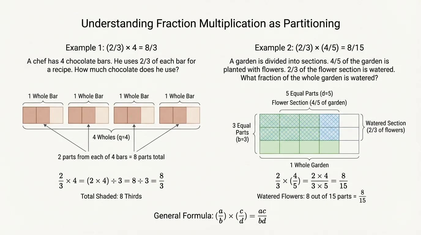 Bar model with 4 equal wholes, each partitioned into 3 equal parts, 2 parts shaded in each whole, showing 8 total shaded thirds