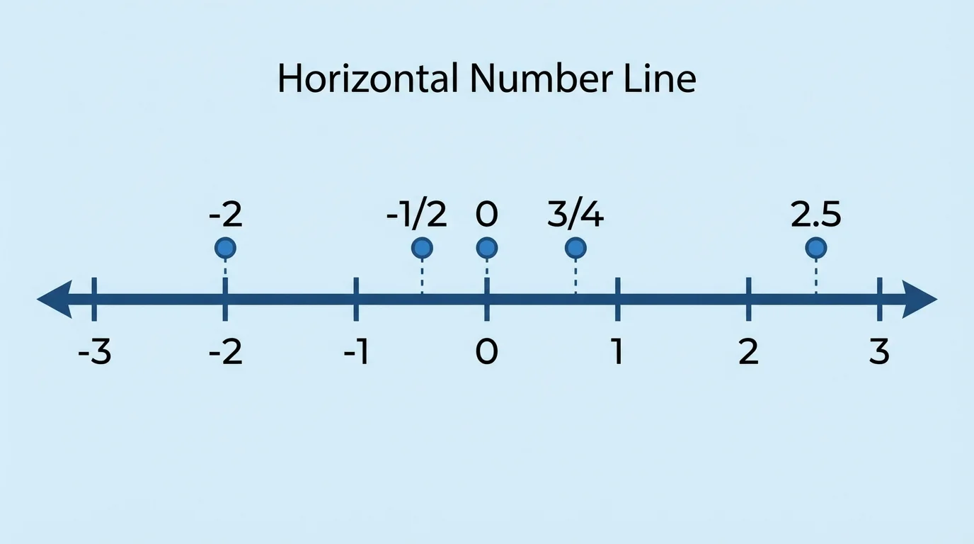 horizontal number line from -3 to 3 with points at -2, -1/2, 0, 3/4, and 2.5 marked