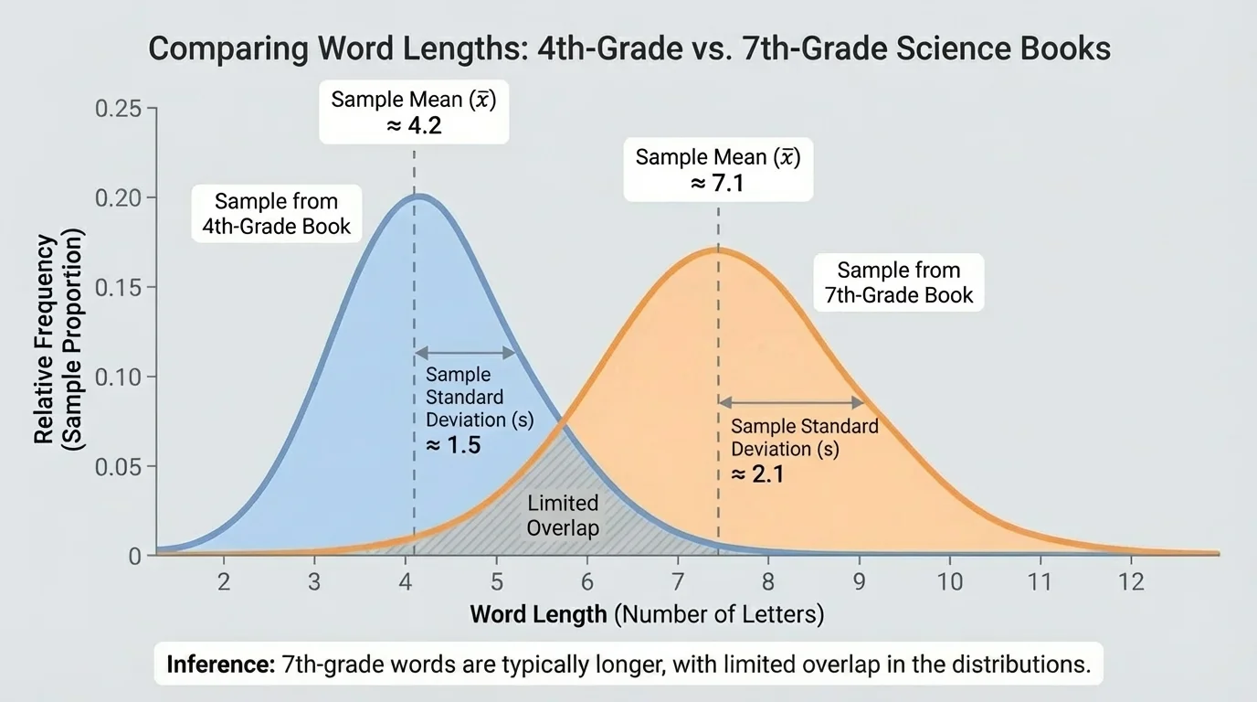 graph showing two sample distributions, one shifted right to illustrate larger typical values and limited overlap