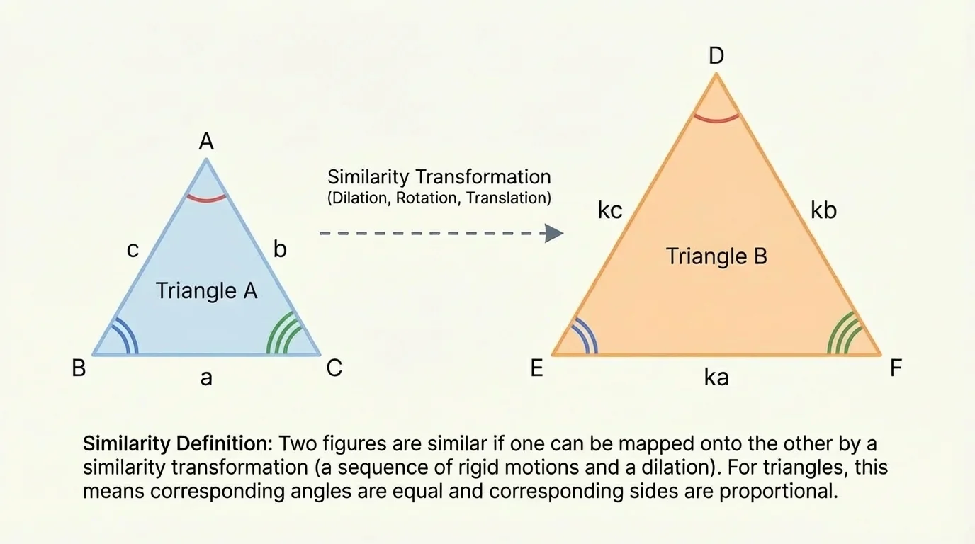 two triangles of different sizes with matching angle marks and corresponding sides labeled in proportion
