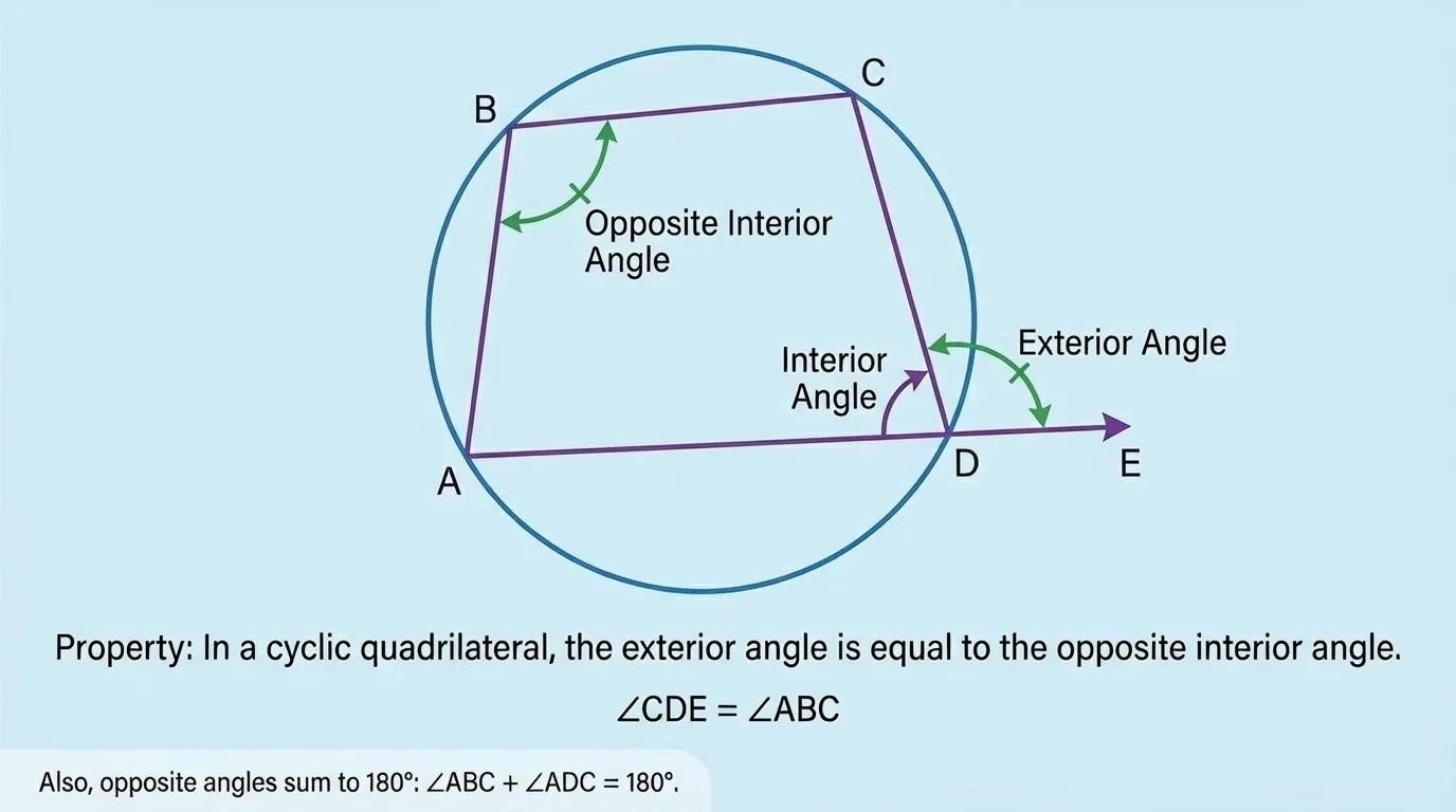 Cyclic quadrilateral with one side extended to form an exterior angle equal to the opposite interior angle