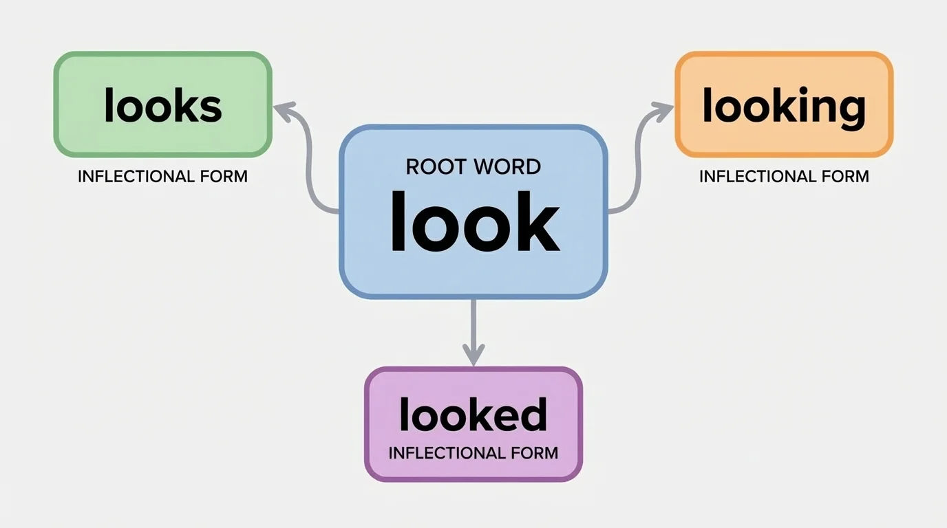 word family web with look in the middle and looks, looked, looking around it
