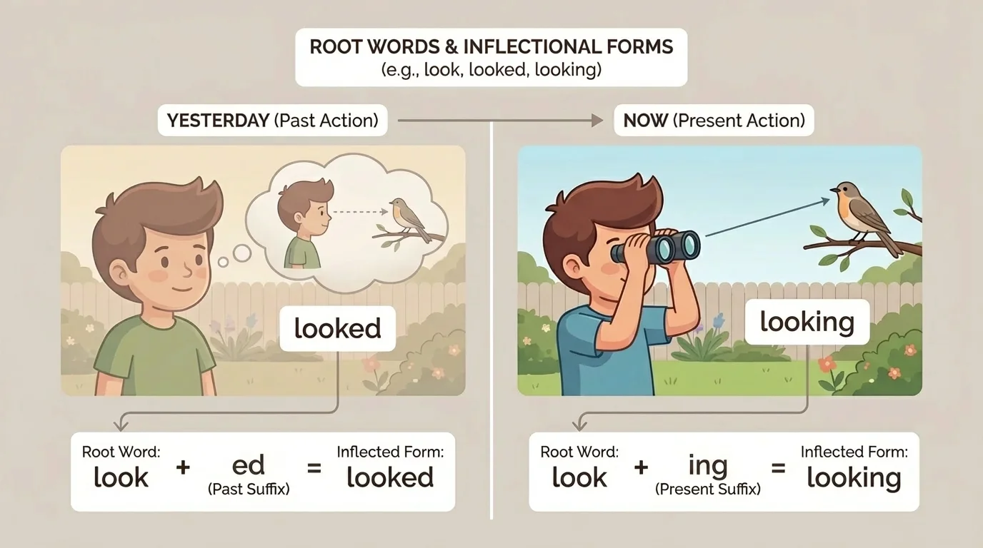 child looked at a bird yesterday and child is looking at a bird now, showing past and present action