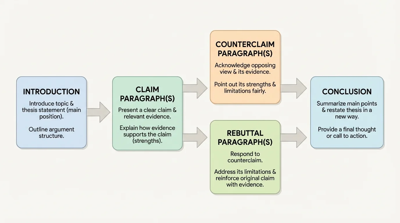 flowchart of introduction, claim paragraph, counterclaim paragraph, rebuttal paragraph, and conclusion