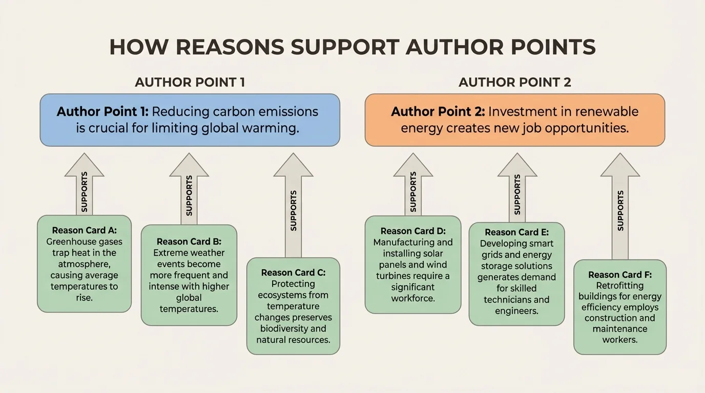 chart with two author points and several reason cards matched to the correct point