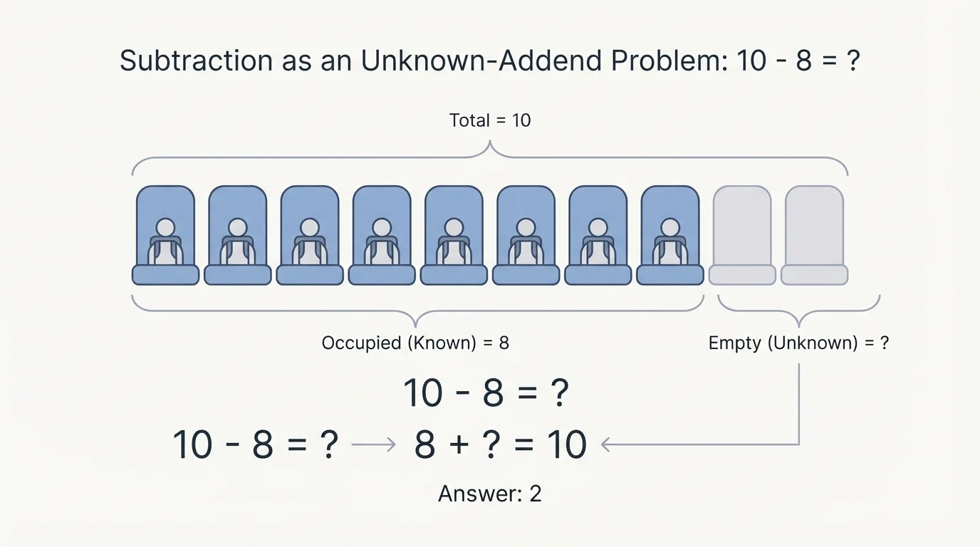Row of 10 seats with 8 occupied and 2 empty to show the missing amount