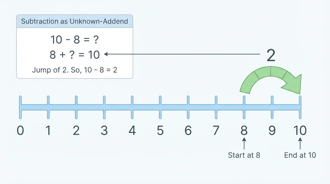 Number line from 0 to 10 with a jump from 8 to 10 labeled 2