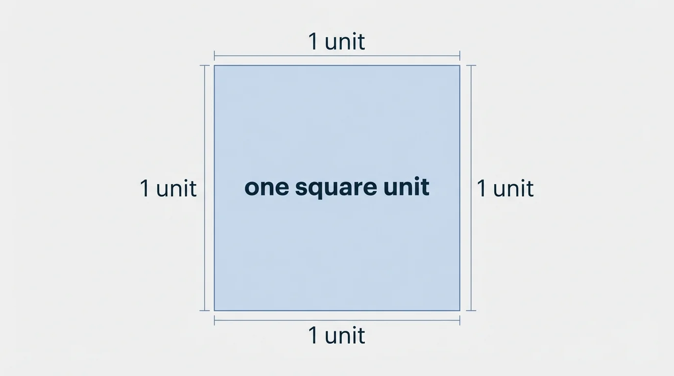 square labeled 1 unit on each side with shaded interior showing one square unit