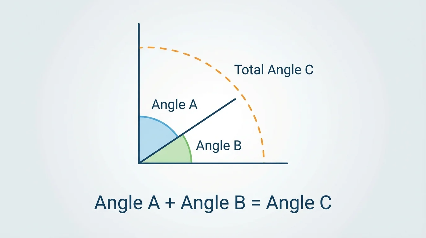 A large angle divided by one interior ray into two smaller labeled angles, showing part-part-whole relationship