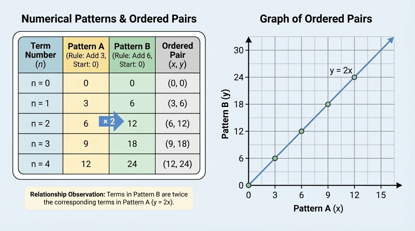 chart showing term number and the two patterns 0, 3, 6, 9, 12 and 0, 6, 12, 18, 24 side by side