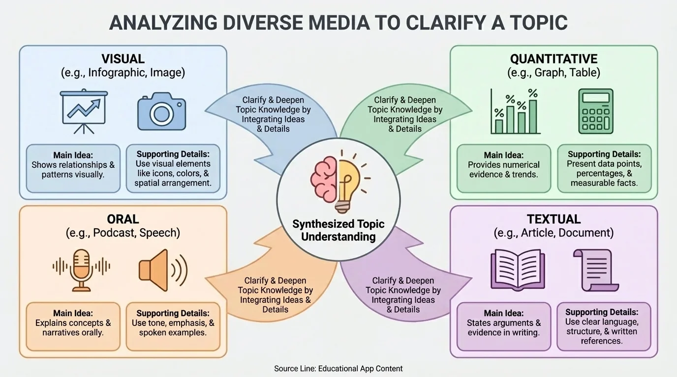 labeled infographic mockup showing title, icons, color coding, caption boxes, source line, and arrows guiding attention