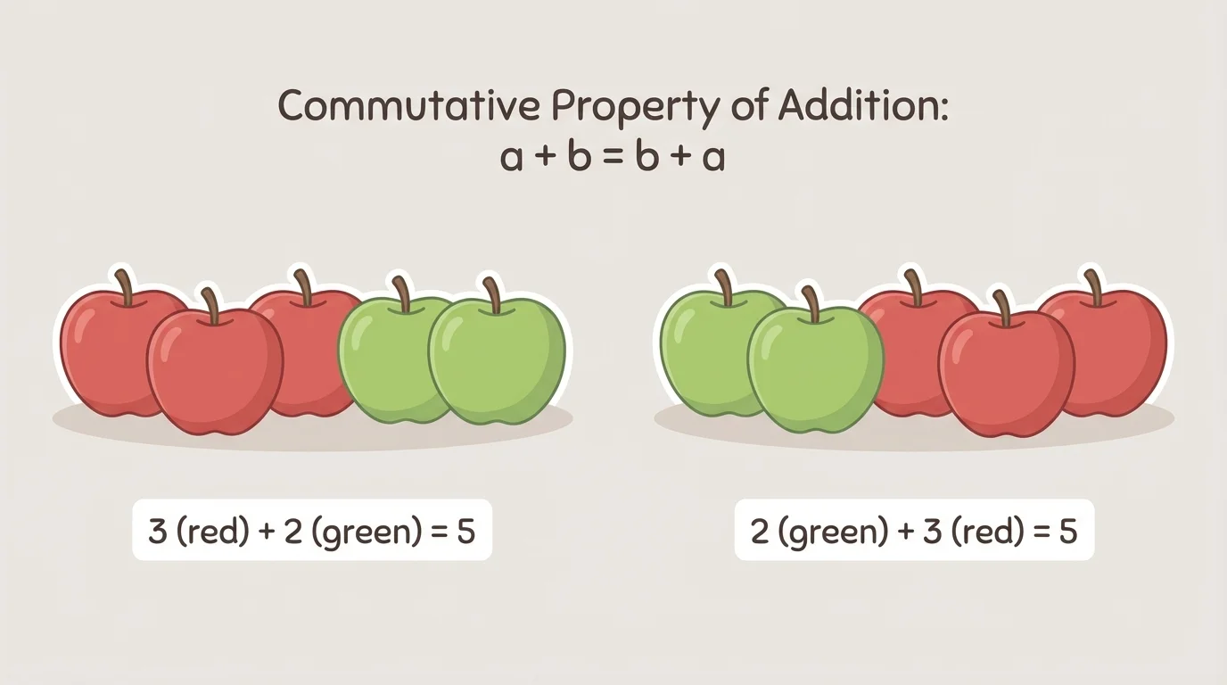 two groups of apples, first 3 red and 2 green, then 2 green and 3 red, both totaling 5