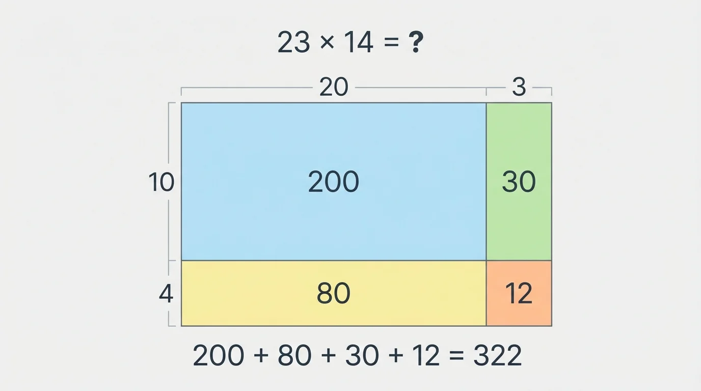 Rectangle split into 20 and 3 on one side and 10 and 4 on the other, with areas 200, 80, 30, and 12 labeled