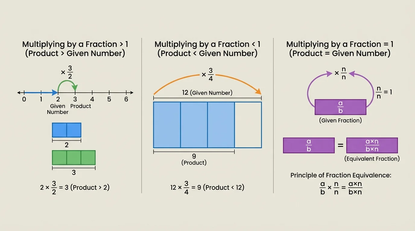 rectangle divided into four equal parts with three shaded to represent three-fourths of 12, showing the result 9