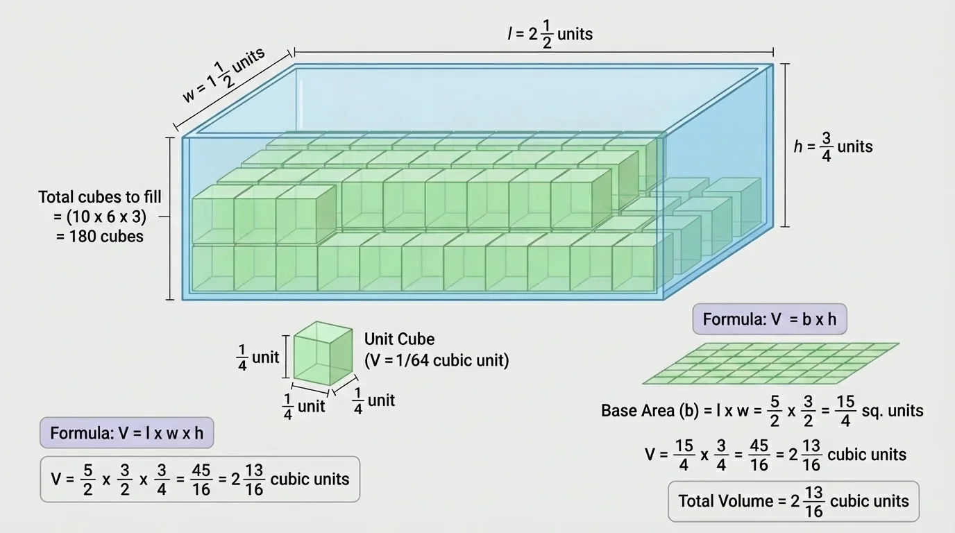 Clear rectangular aquarium or storage container with fractional length, width, and height labels on its edges
