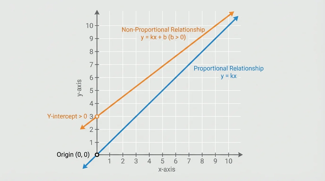 graph with two lines on the same coordinate plane, one straight through the origin and one straight line crossing the y-axis above zero