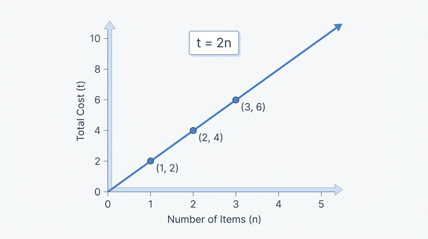 coordinate plane with a straight line through the origin passing through points 1,2 2,4 and 3,6, showing a proportional relationship