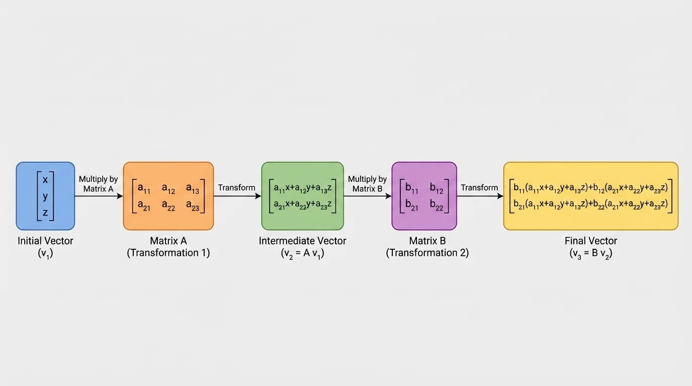 flowchart showing vector to first matrix transformation to intermediate vector to second matrix transformation to final vector