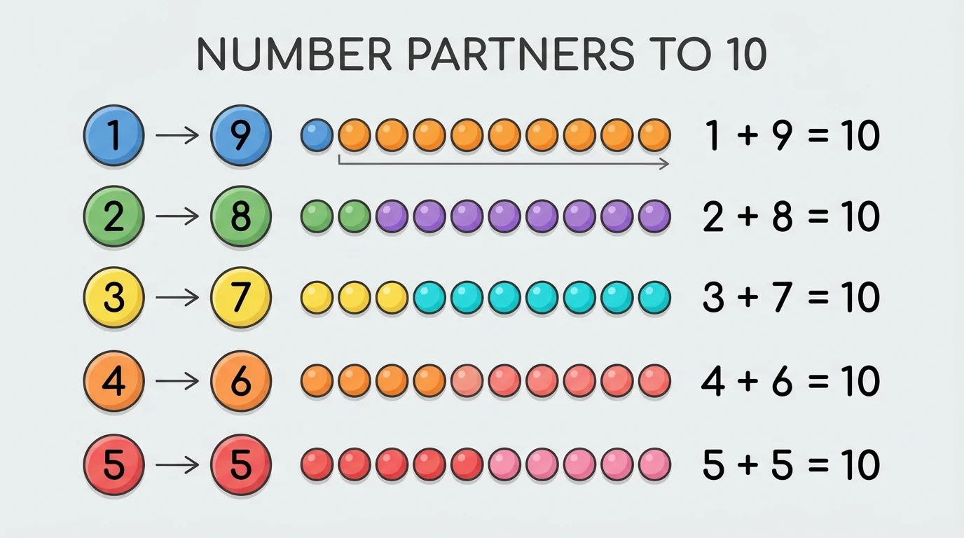 Chart listing number partners to 10 from 1 and 9 through 5 and 5