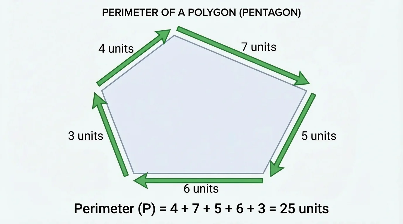 Five-sided polygon with side lengths labeled and arrows tracing around the outside