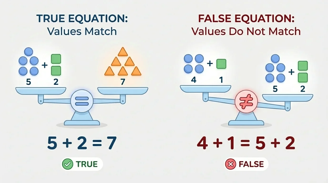 two side-by-side equation pictures, one with matching groups and one with nonmatching groups