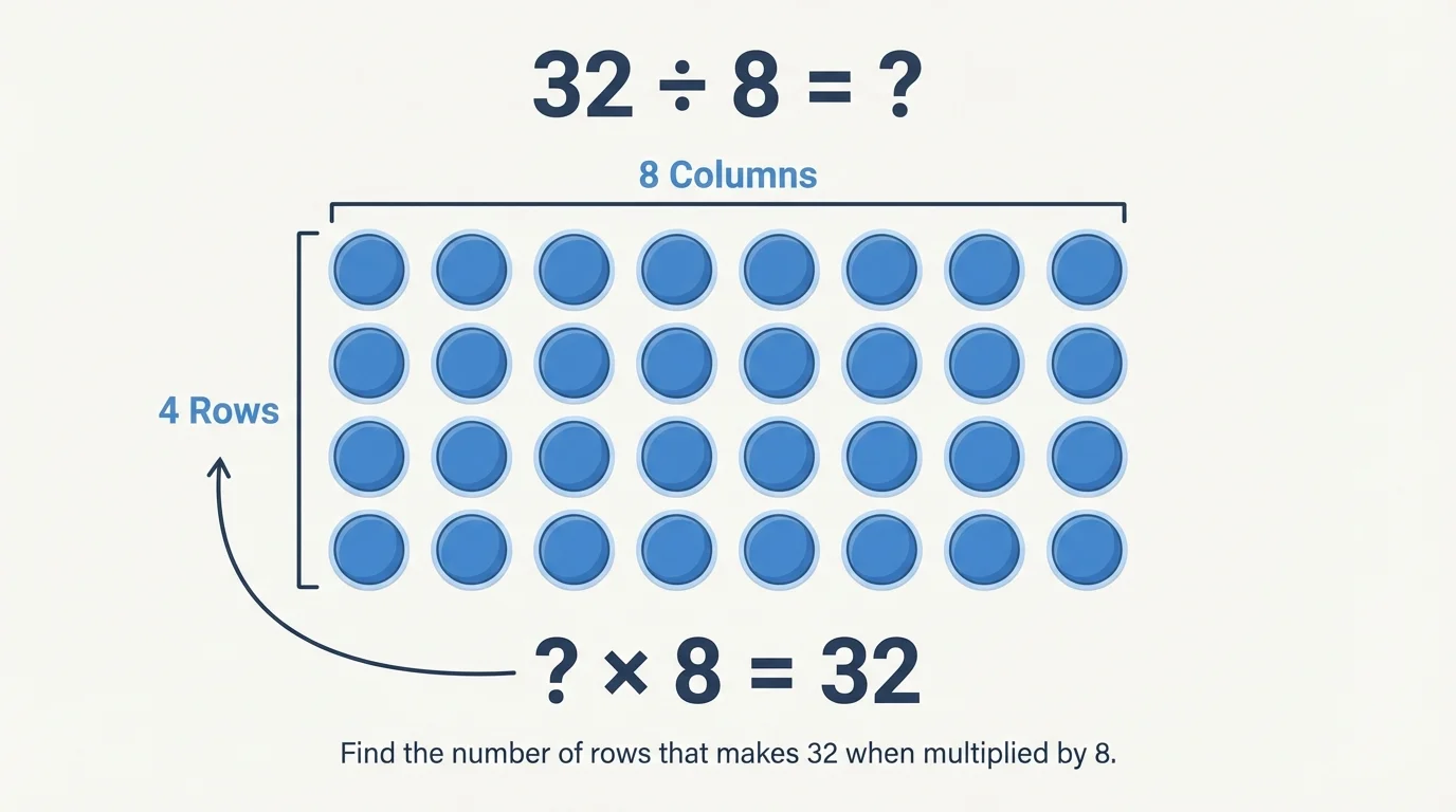Array of 32 dots arranged in 4 rows of 8 with rows and columns labeled