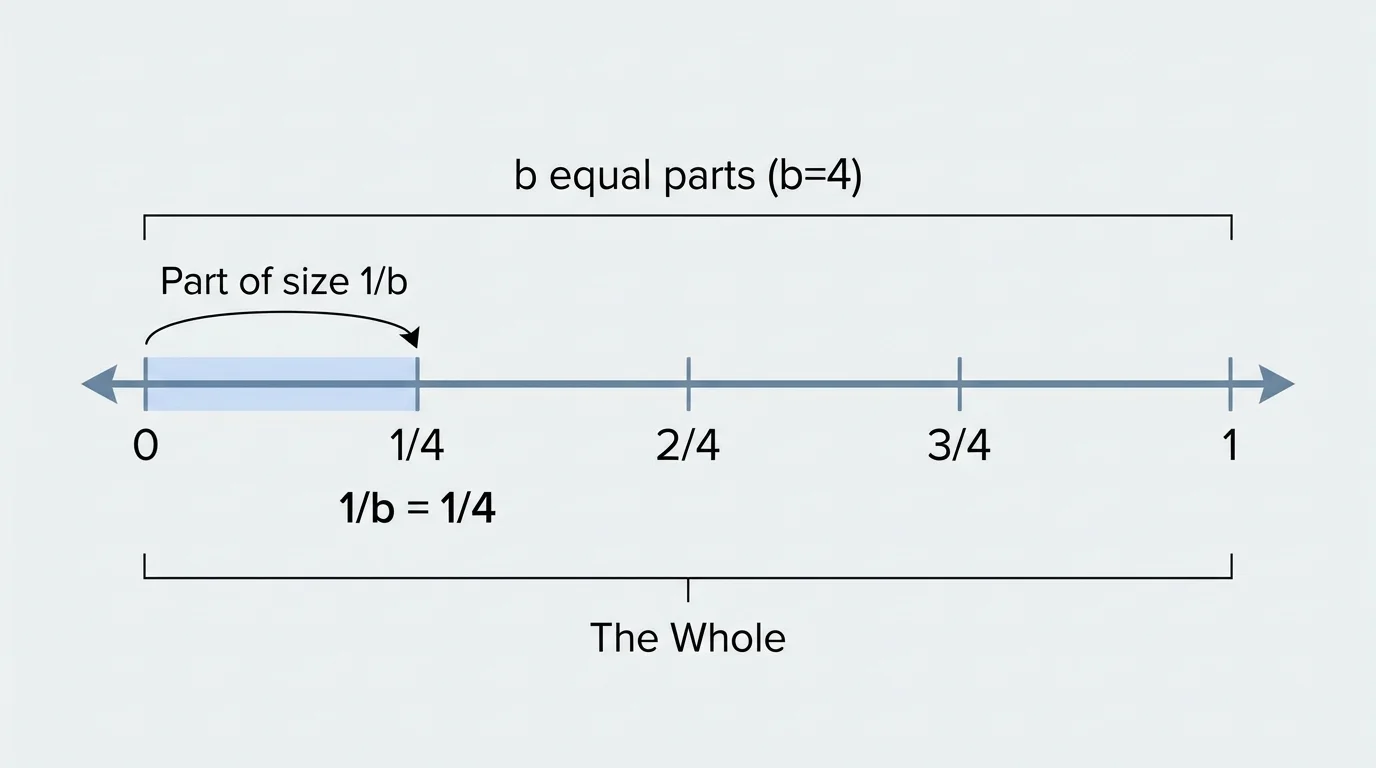 number line from 0 to 1 split into four equal spaces with tick marks at each quarter and the first space lightly shaded