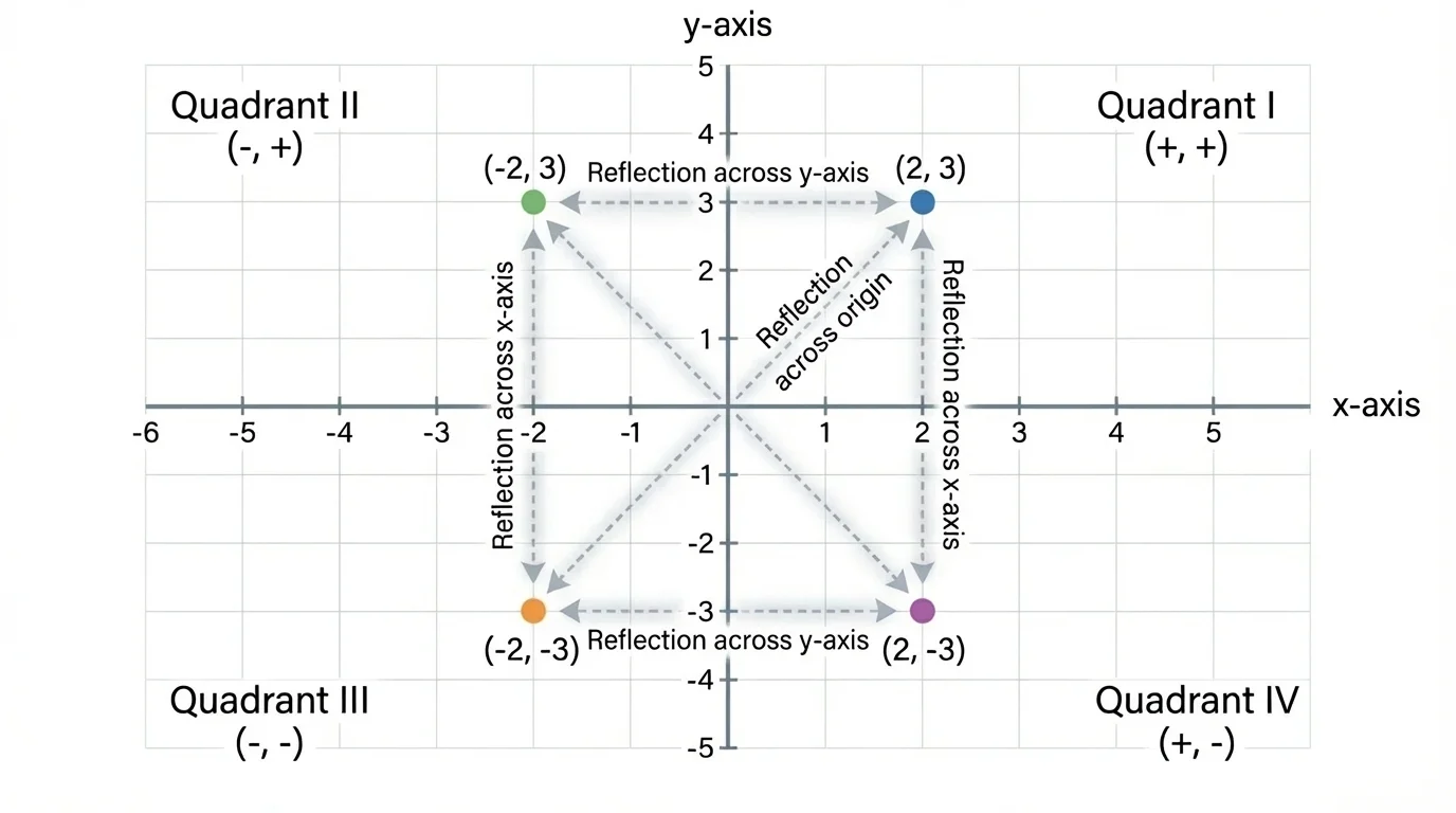 graph with points (2,3), (-2,3), (-2,-3), and (2,-3) plotted in different quadrants