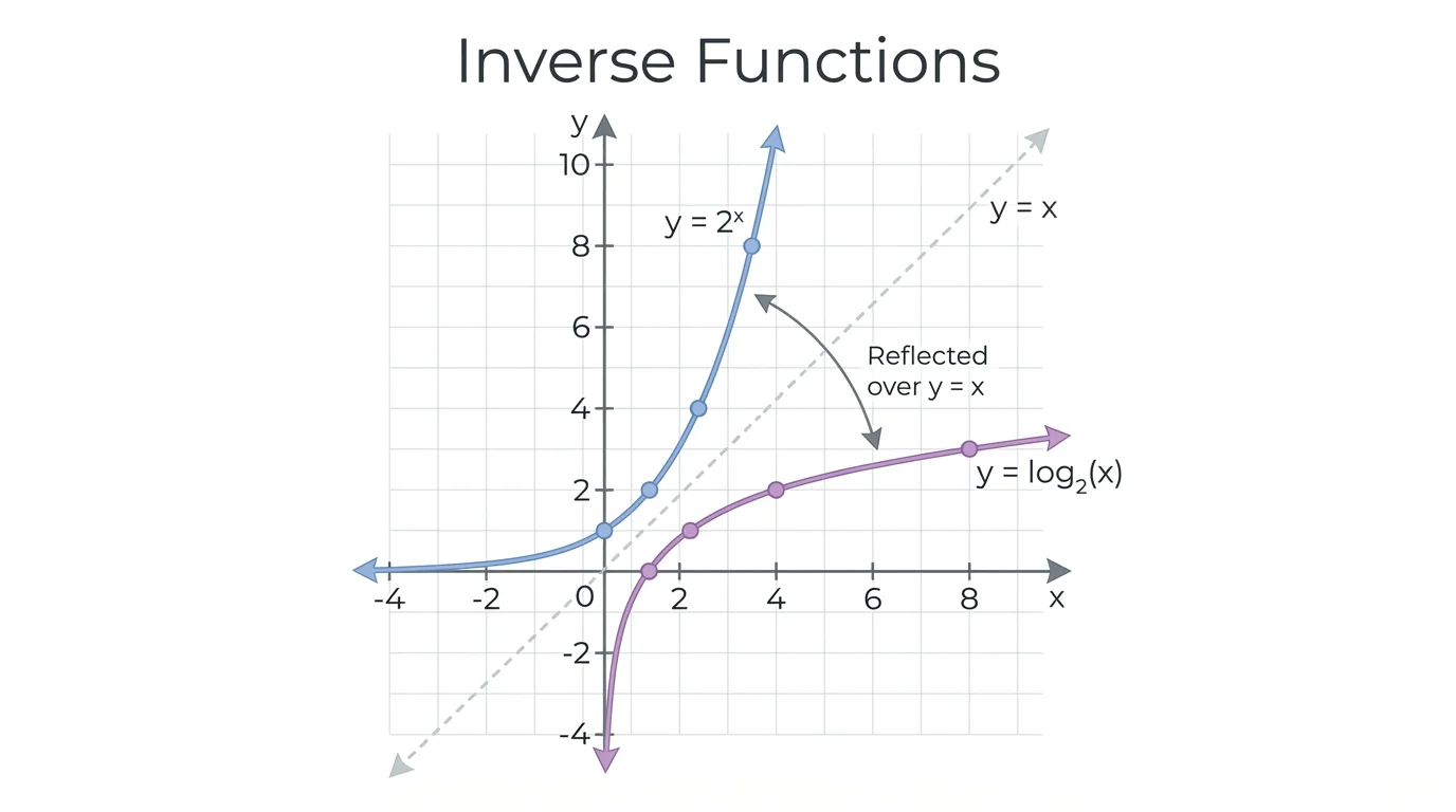 graph showing y=2^x, y=log_2(x), and the line y=x on the same coordinate plane