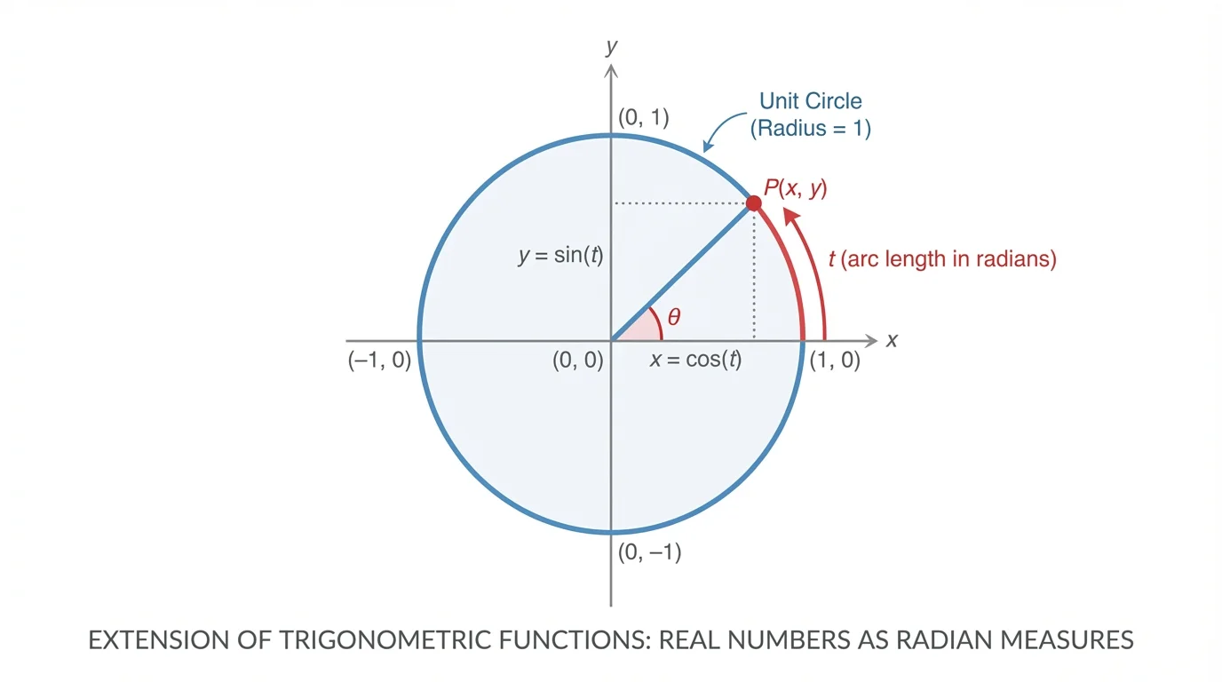 Unit circle on coordinate plane with radius 1, standard-position angle from positive x-axis, and terminal point on the circle labeled with coordinates