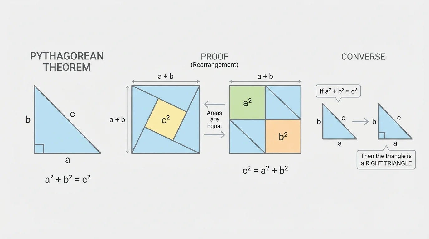 Right triangle with one 90-degree angle, legs labeled a and b, hypotenuse labeled c opposite the right angle