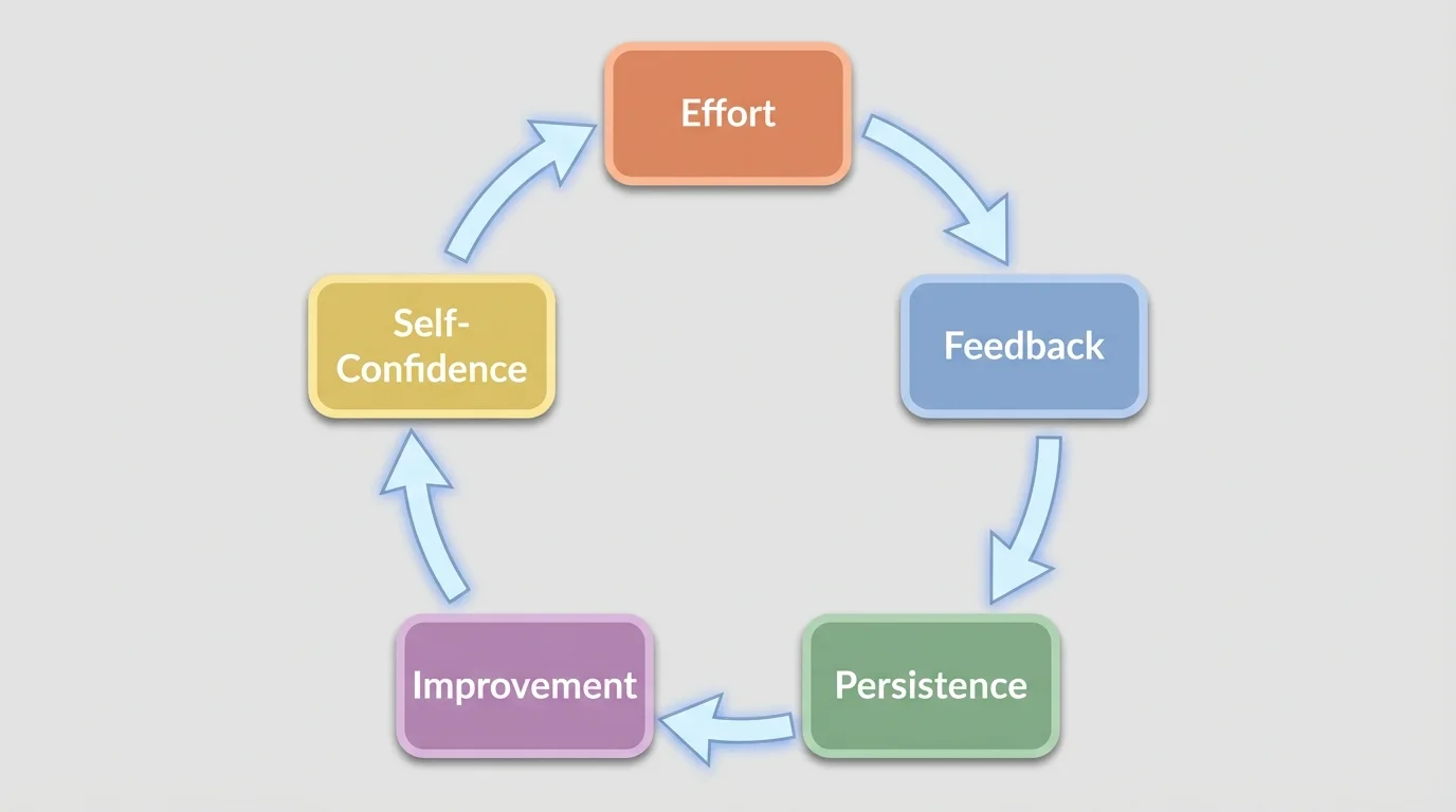 Circular cycle with arrows labeled Effort → Feedback → Persistence → Improvement → Self-Confidence → back to Effort