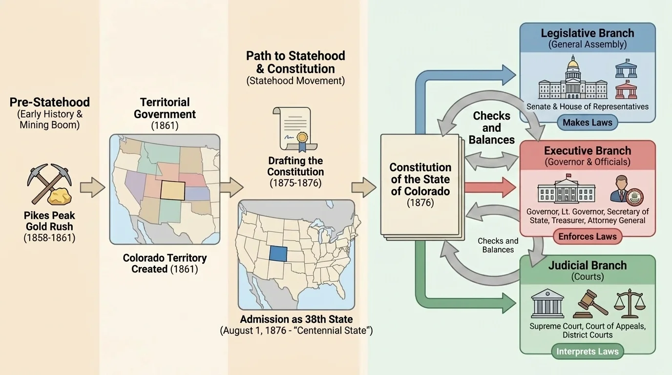 Map showing Colorado Territory in the western United States and the later state boundaries of Colorado