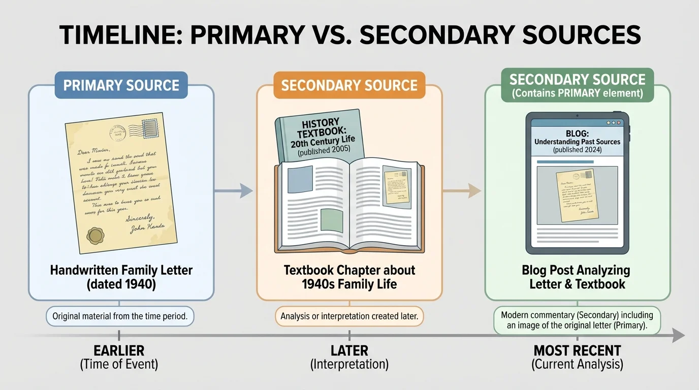 timeline with three family or school items in time order to show chronological order