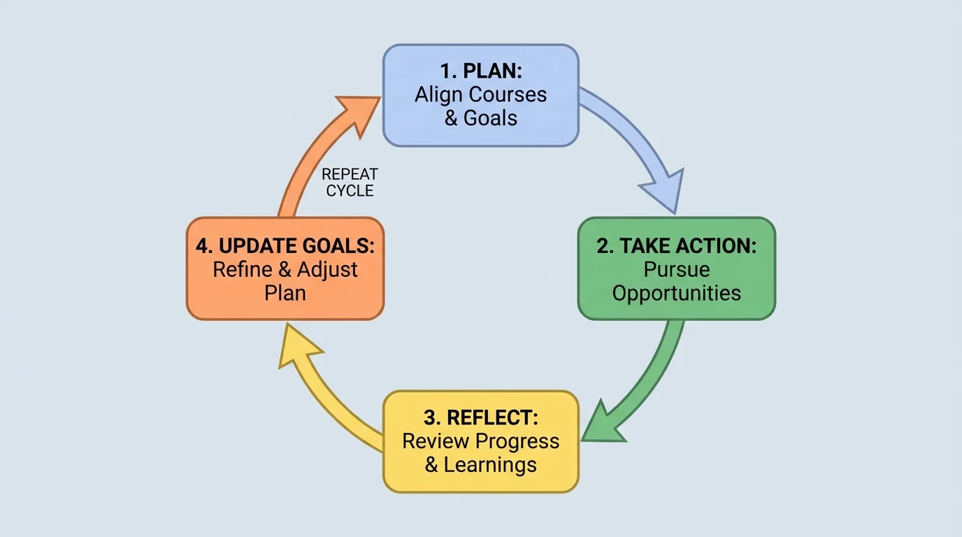 flowchart showing the cycle plan, take action, reflect, update goals, and repeat