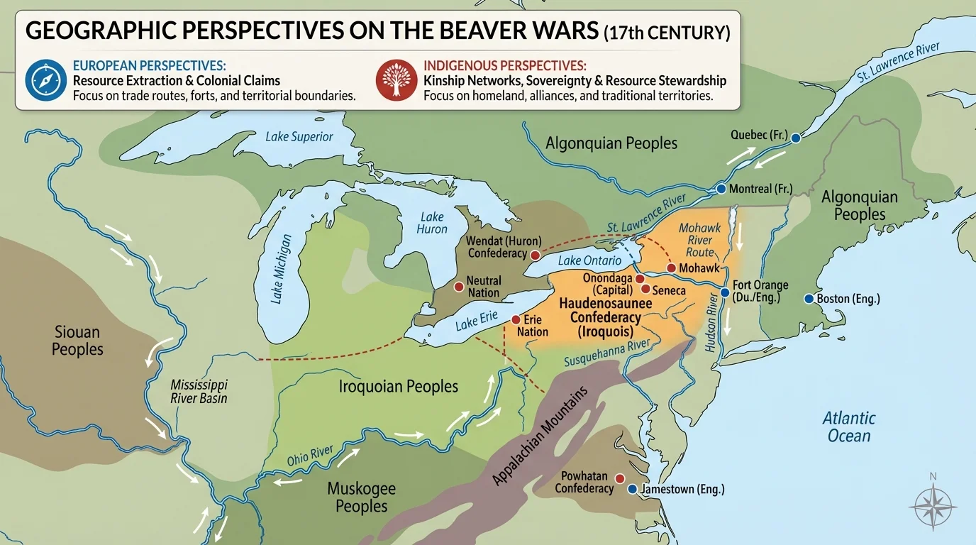 Map of eastern North America showing major Native cultural regions, major river routes, Great Lakes, Mississippi basin, and Appalachian Mountains