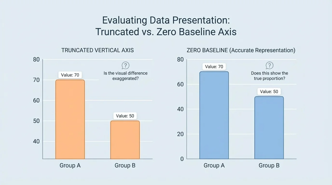 Two side-by-side bar graphs of the same values, one with a truncated vertical axis and one with a zero baseline