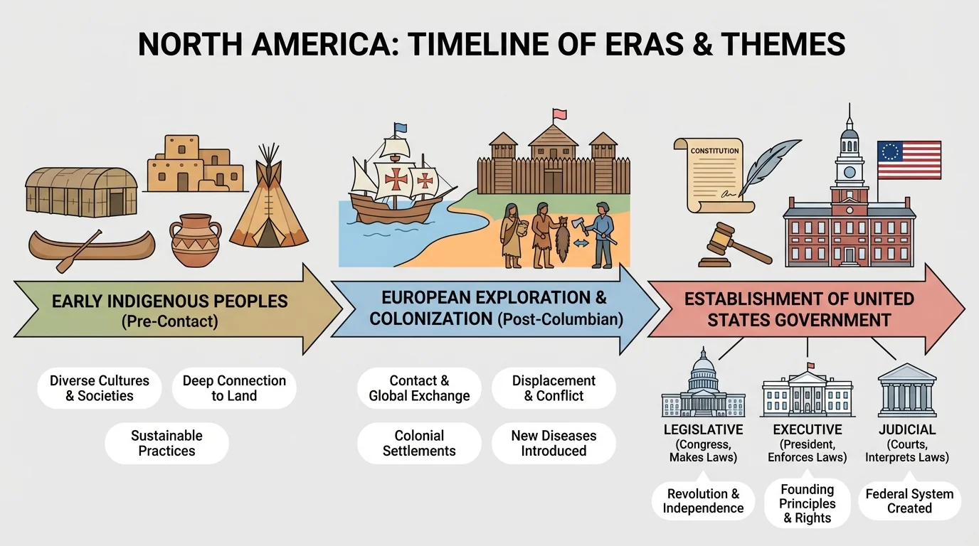 Diagram showing legislative, executive, and judicial branches with simple roles