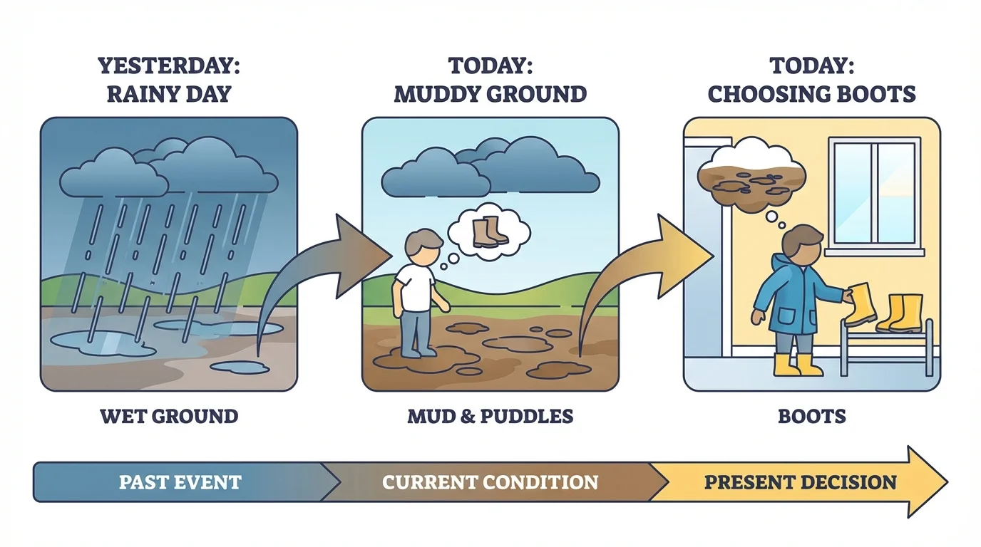 rainy day yesterday leading to muddy ground and a child choosing boots today before going outside