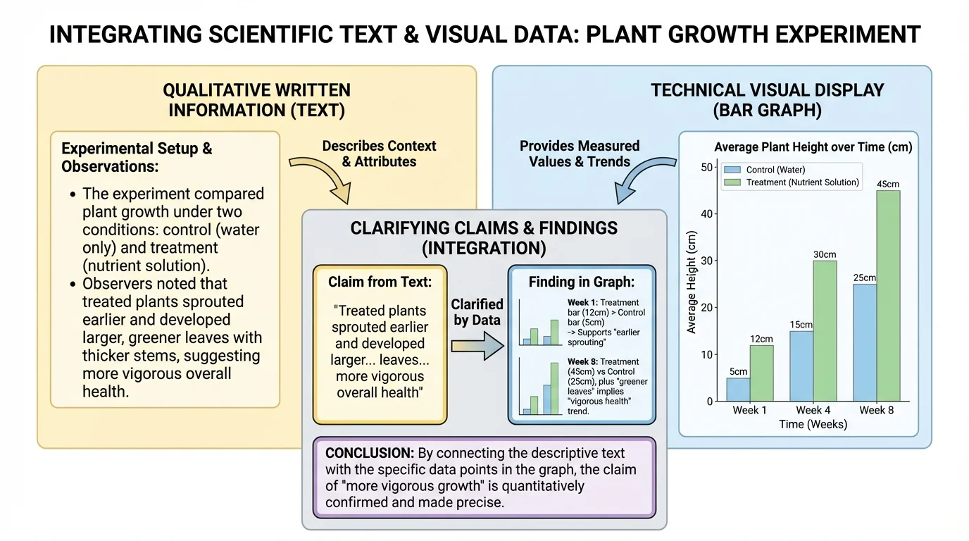 labeled science poster with a simple plant-growth bar graph, diagram labels, title, axis labels, and key highlighted for how to read a visual display