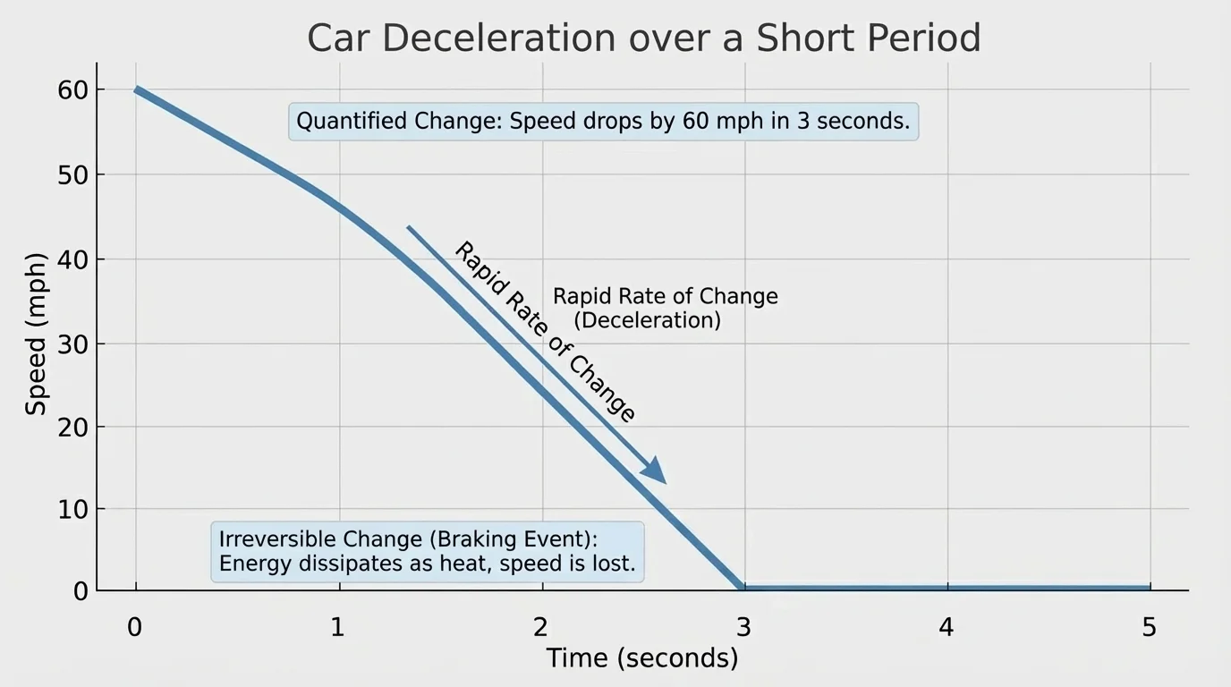 graph of car speed dropping quickly over a few seconds with time on x-axis and speed on y-axis