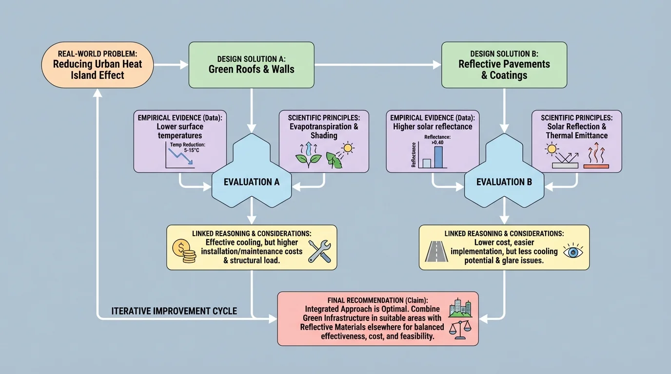 diagram showing a central claim supported by data evidence and linked reasoning based on scientific principles