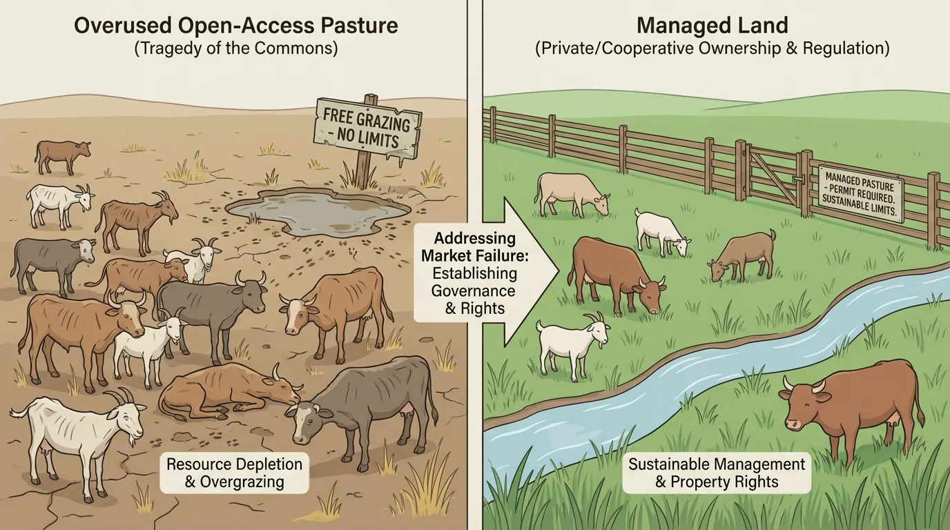 Comparison of overused open-access pasture with managed privately or cooperatively owned land