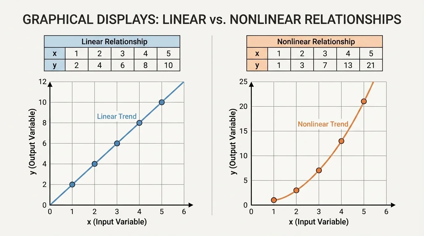 Coordinate plane with horizontal x-axis, vertical y-axis, numbered scale, and several plotted points from a small data table